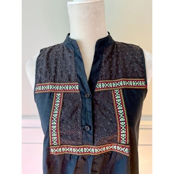 Voile Cotton Blend Embroidered Sleeveless Blouse Top S - Picture 2 of 4